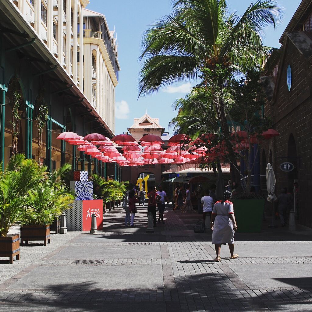 Willkommen am le Caudan Waterfront Regenschirm Markt